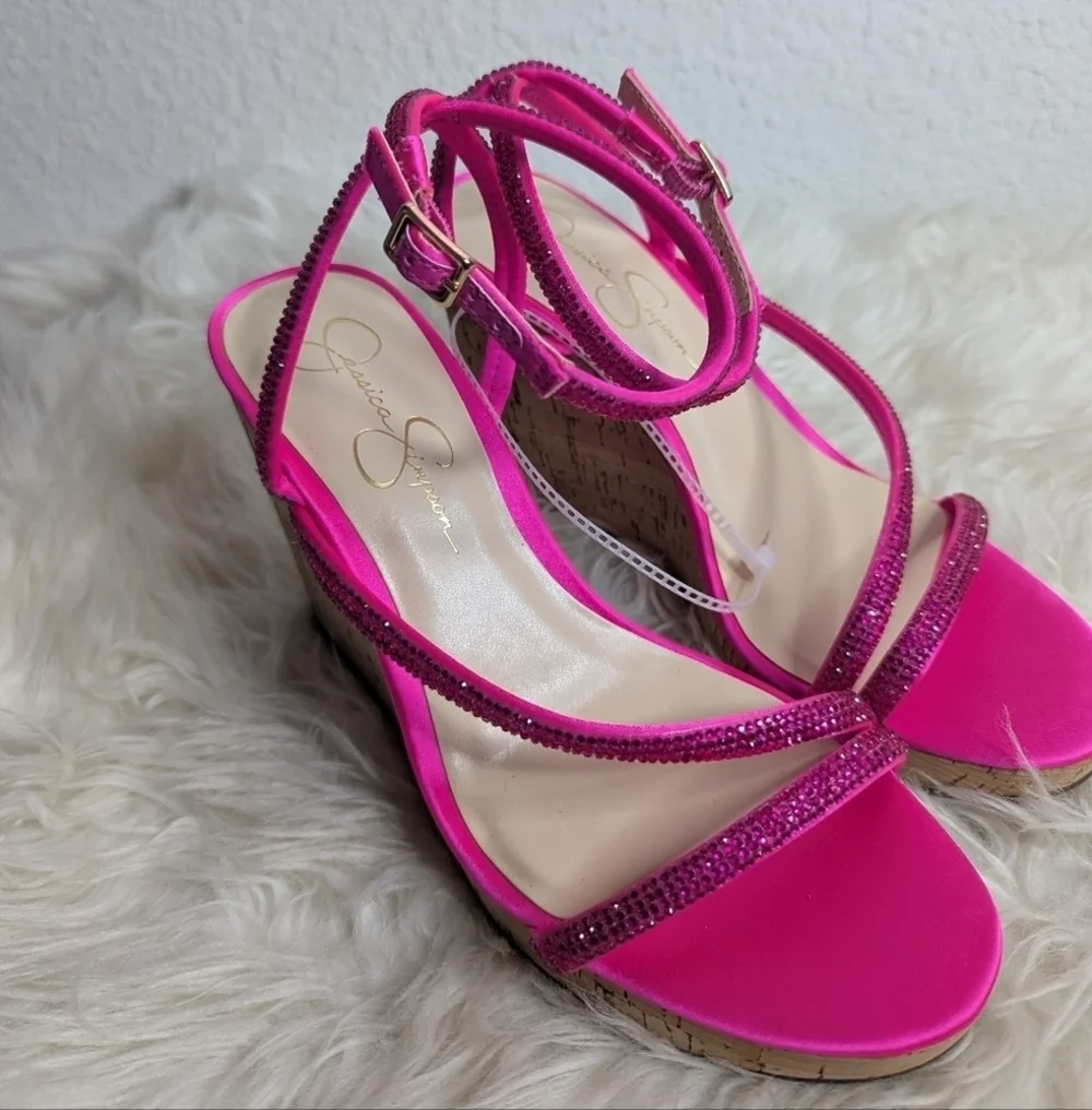 Jessica Simpson Cork Wedge Hot Pink Heels - Picture 6 of 13